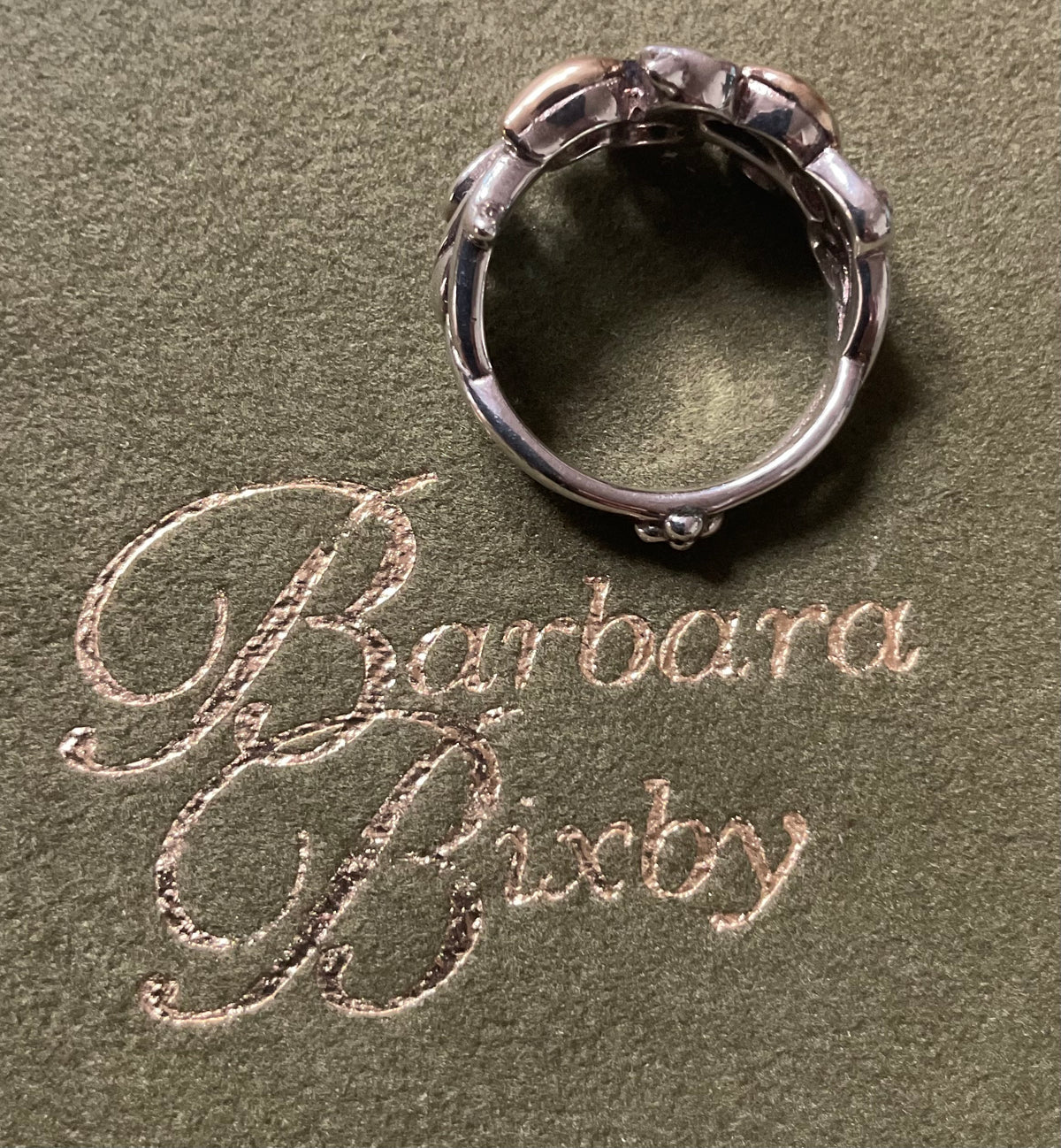 Barbara Bixby Blue Topaz 925 & 18K gold vine leaf ring size O 6.5g Original Box