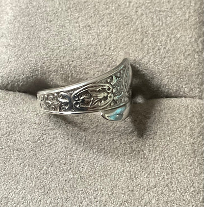 Antique Victorian Silver Spoon Ring 1887 - B.B Maker - Size H (adjustable)