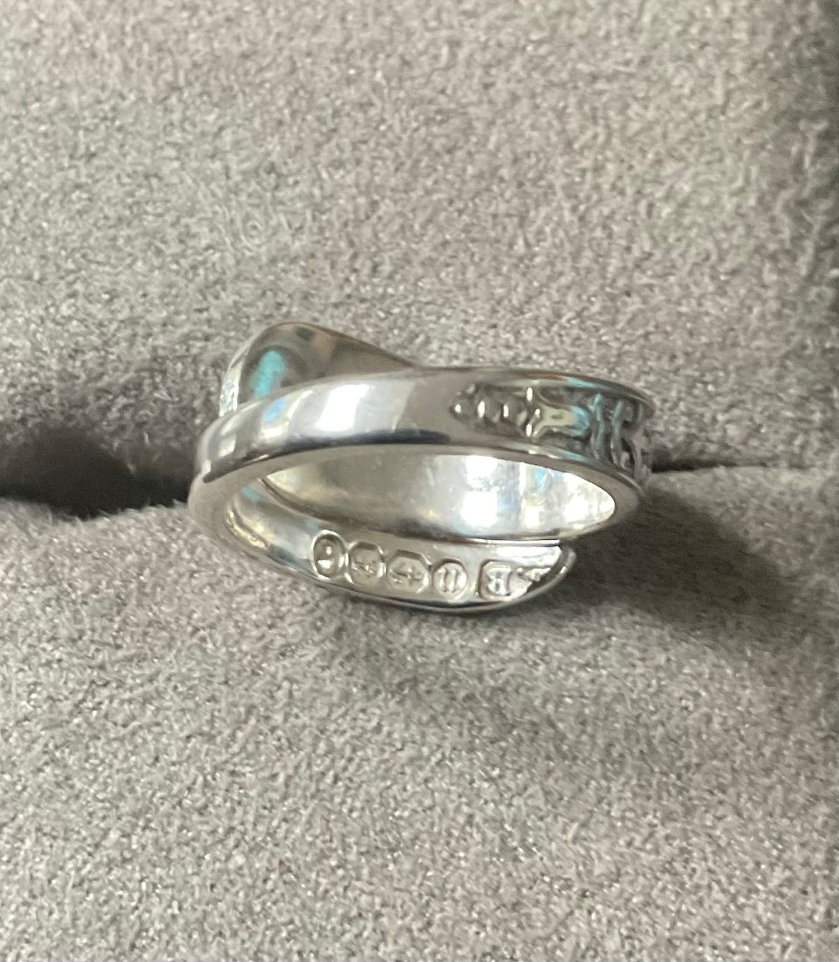 Antique Victorian Silver Spoon Ring 1887 - B.B Maker - Size H (adjustable)