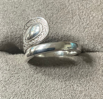 Antique Victorian Silver Spoon Ring 1887 - B.B Maker - Size H (adjustable)