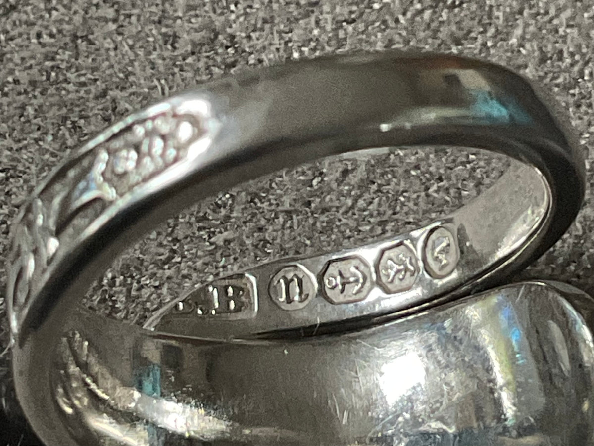 Antique Victorian Silver Spoon Ring 1887 - B.B Maker - Size H (adjustable)
