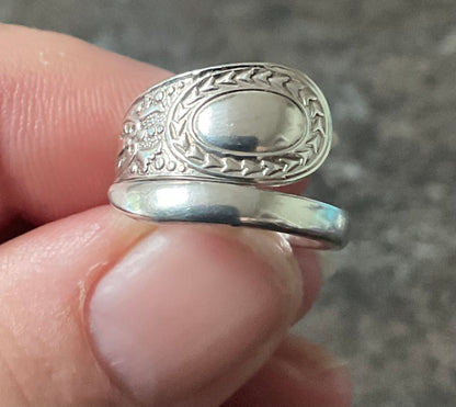Antique Victorian Silver Spoon Ring 1887 - B.B Maker - Size H (adjustable)