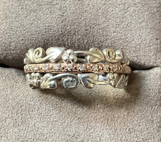 Clogau Am Byth Diamond ring size O and O1/2 in silver and rose gold RRP £500