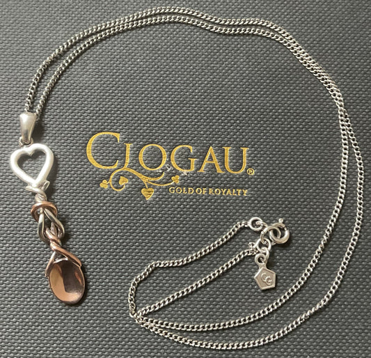 Clogau Welsh Lovespoon pendant 18” necklace in silver and rose gold