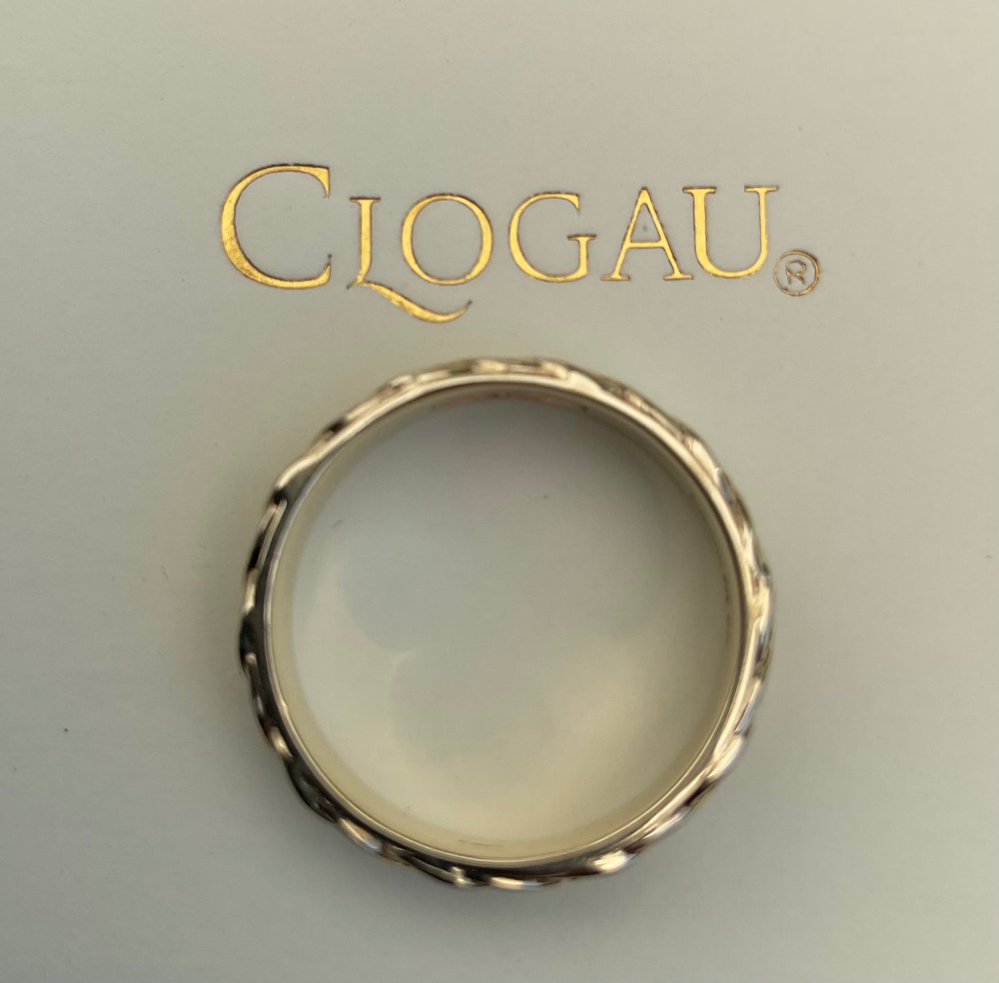Rare unisex Clogau 9ct Annwyl 5mm wedding band ring size P yellow gold band with rose gold inner insignia