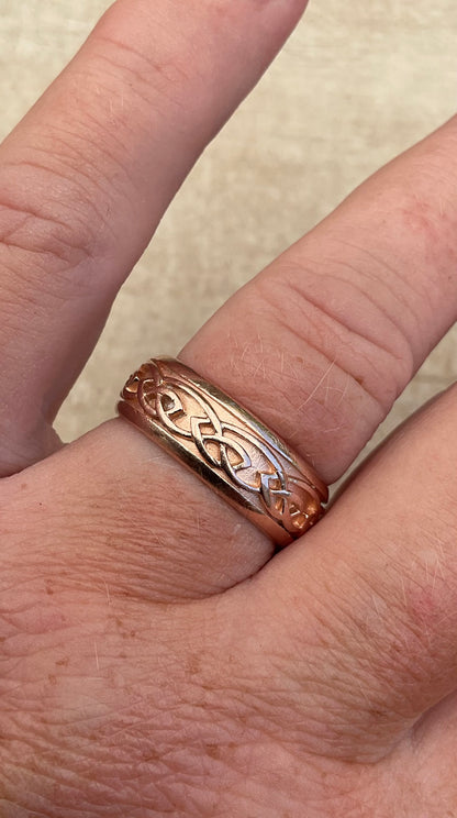 Clogau 9ct Rose Gold Wide Annwyl 8mm wedding band ring size T1/2 Unisex ladies Gentlemen