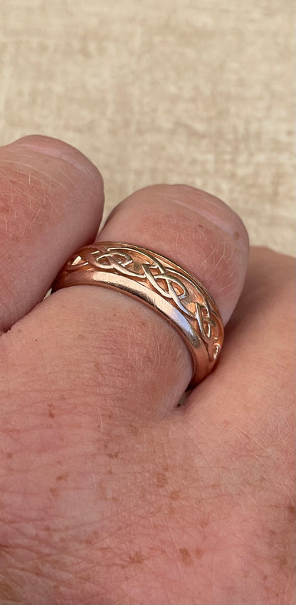 Clogau 9ct Rose Gold Wide Annwyl 8mm wedding band ring size T1/2 Unisex ladies Gentlemen
