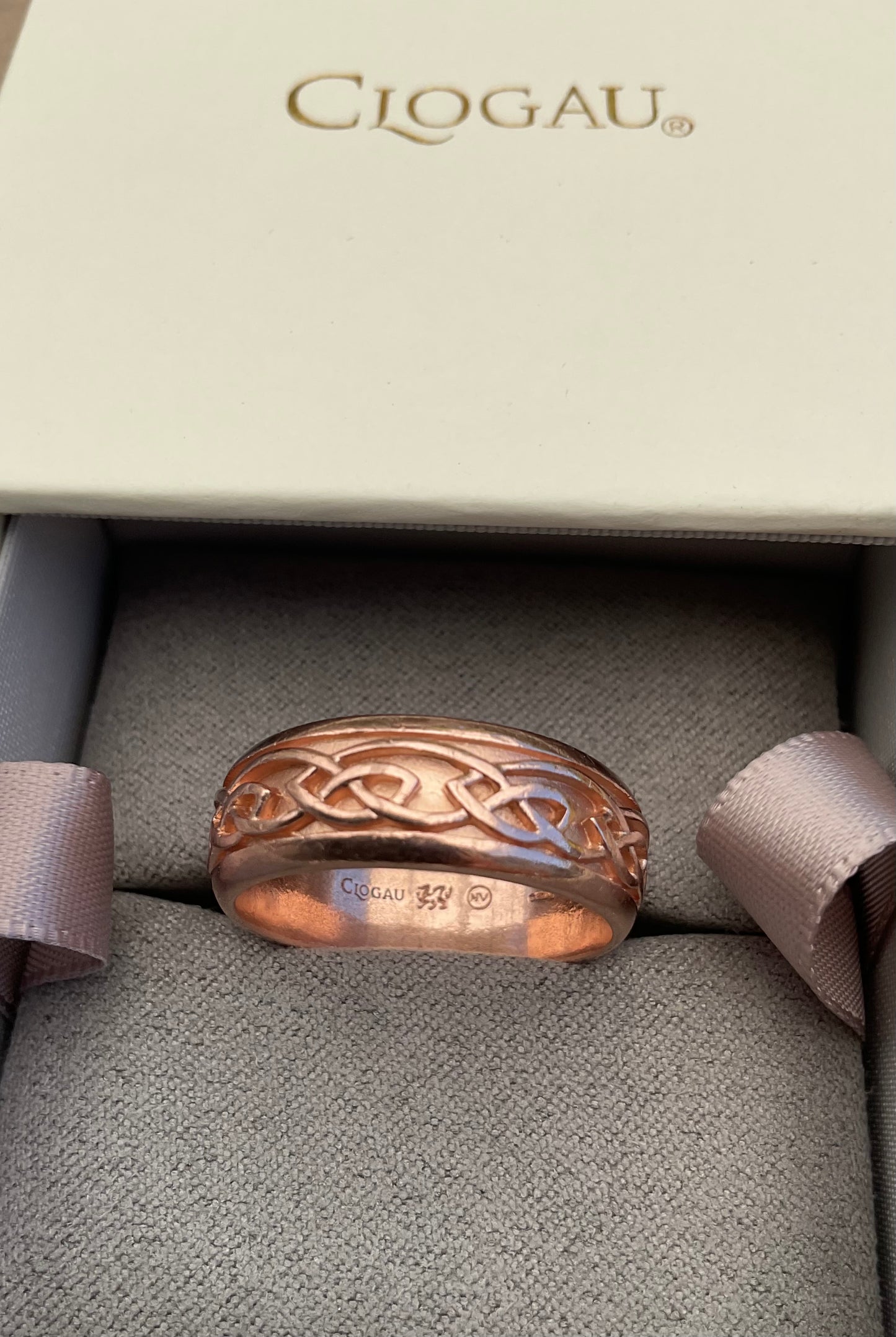 Clogau 9ct Rose Gold Wide Annwyl 8mm wedding band ring size T1/2 Unisex ladies Gentlemen