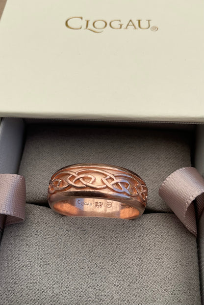 Clogau 9ct Rose Gold Wide Annwyl 8mm wedding band ring size T1/2 Unisex ladies Gentlemen