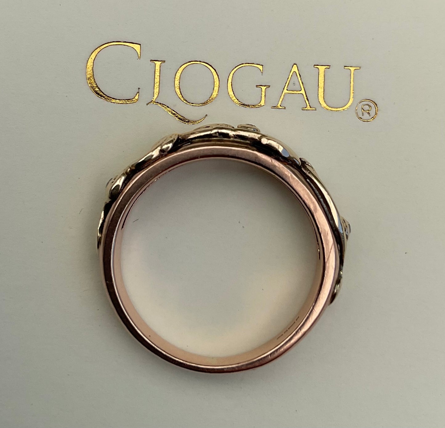 Rare Clogau 9ct 3 Diamond Tree of Life ring size M1/2 yellow and rose gold