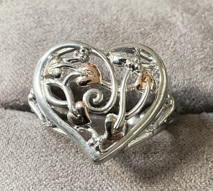 Clogau Tree of Life Fairy Heart ring size L silver and rose gold
