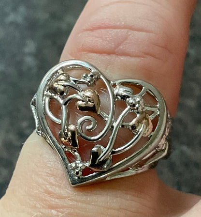 Clogau Tree of Life Fairy Heart ring size L silver and rose gold