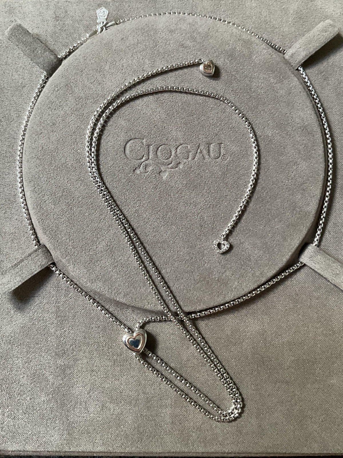 Clogau David Emanuel Heart slider lariat necklace in silver and rose gold with Swarovski crystals