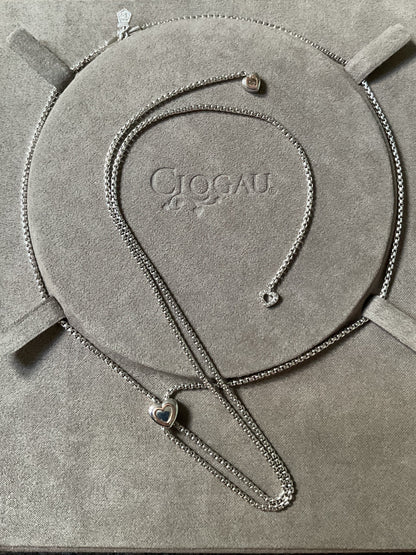 Clogau David Emanuel Heart slider lariat necklace in silver and rose gold with Swarovski crystals