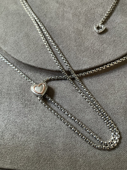 Clogau David Emanuel Heart slider lariat necklace in silver and rose gold with Swarovski crystals