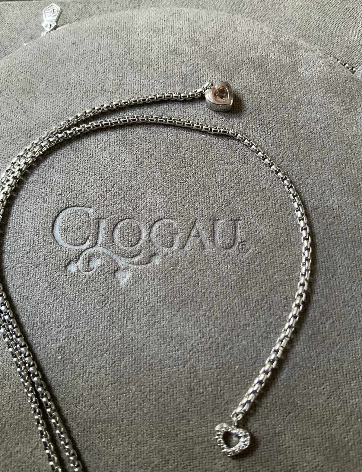 Clogau David Emanuel Heart slider lariat necklace in silver and rose gold with Swarovski crystals