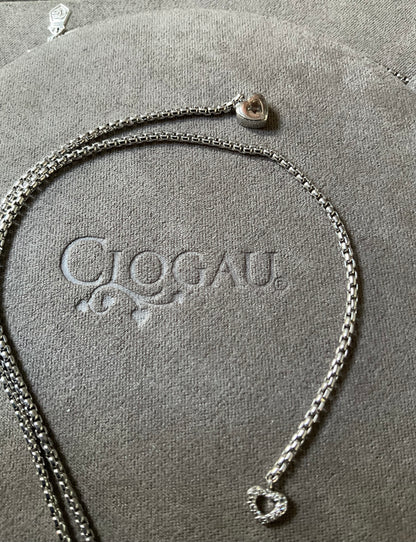 Clogau David Emanuel Heart slider lariat necklace in silver and rose gold with Swarovski crystals