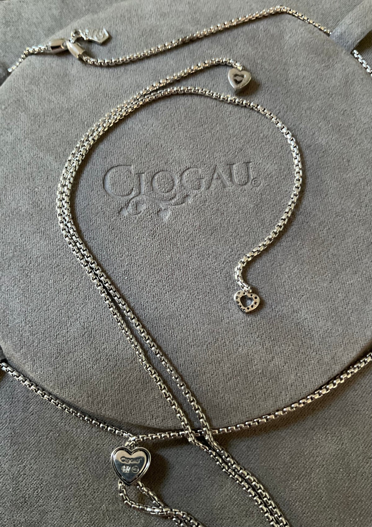 Clogau David Emanuel Heart slider lariat necklace in silver and rose gold with Swarovski crystals