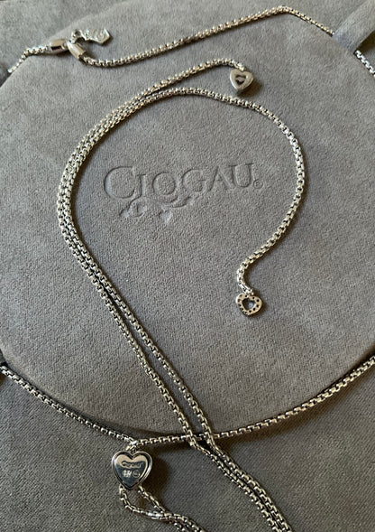 Clogau David Emanuel Heart slider lariat necklace in silver and rose gold with Swarovski crystals