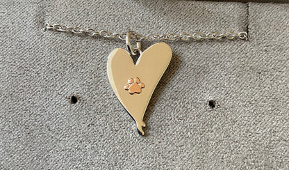Clogau Paw Prints on my Heart necklace 18,20 or 22” silver and rose gold