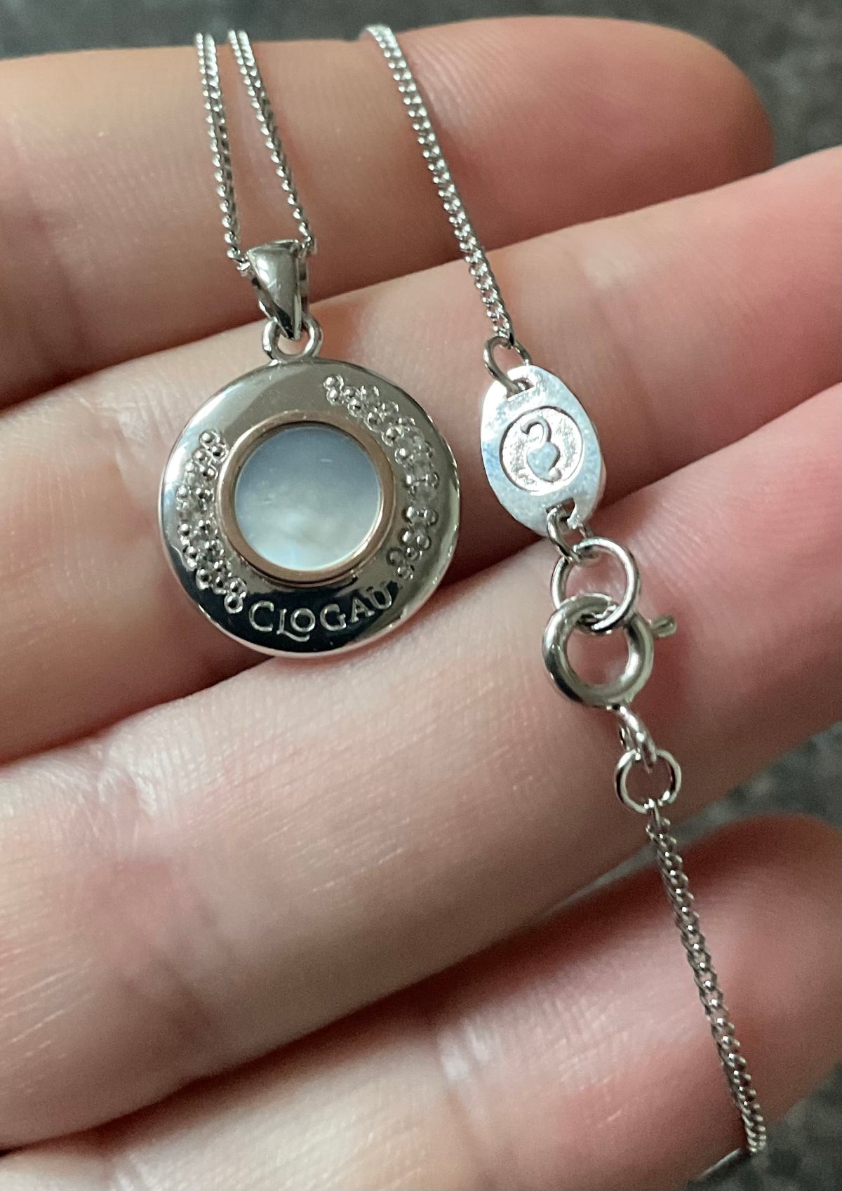 Clogau Celebration Mother of Pearl & White Topaz 18-22” necklace silver & rose gold