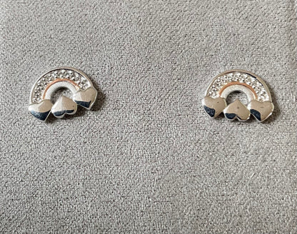 Clogau Enfys Bach Rainbow heart stud earrings white topaz silver and rose gold