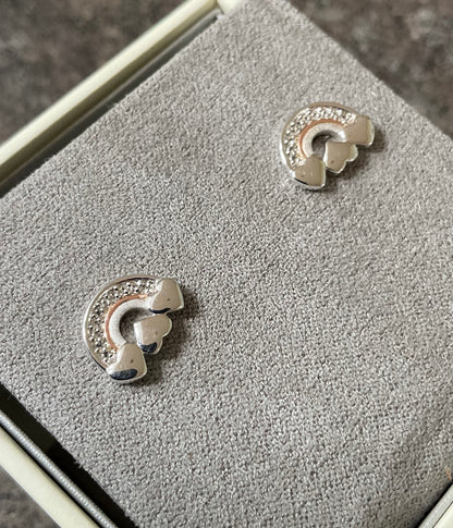 Clogau Enfys Bach Rainbow heart stud earrings white topaz silver and rose gold