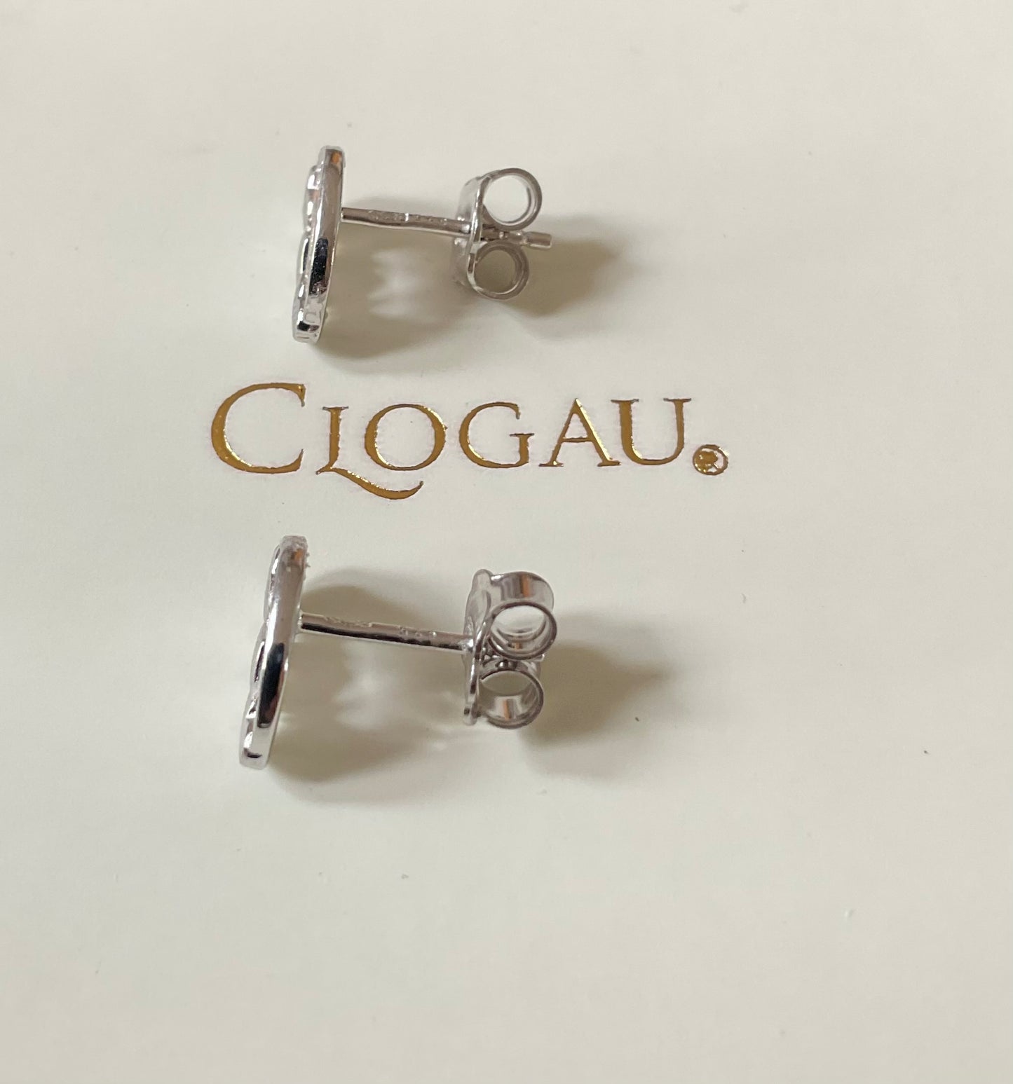 Clogau Enfys Bach Rainbow heart stud earrings white topaz silver and rose gold