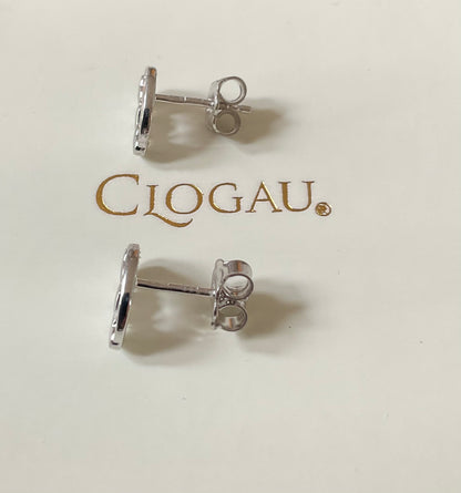 Clogau Enfys Bach Rainbow heart stud earrings white topaz silver and rose gold