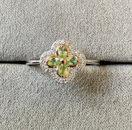 Clogau Peridot Tudor Court ring size P silver and rose gold
