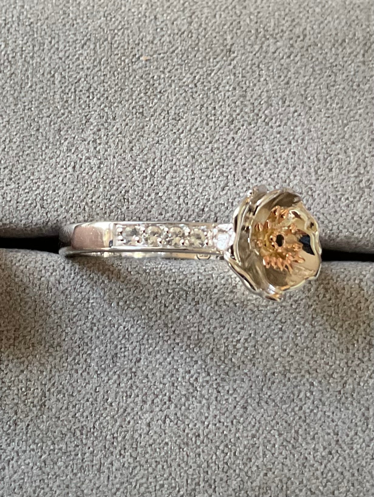 RARE Clogau Welsh Poppy black onyx and white topaz ring size P silver and rose gold