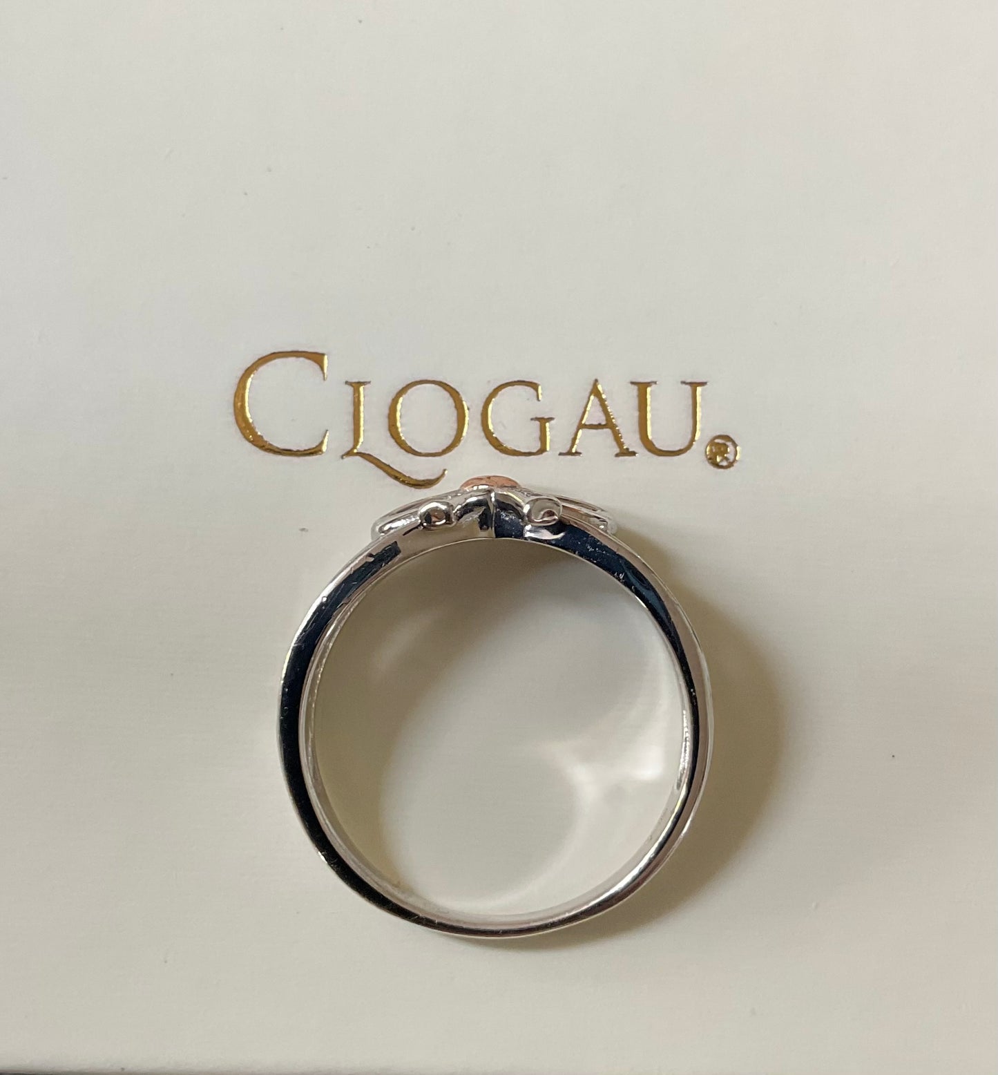 Clogau White Topaz Tree of Life Bow ring size P silver and rose gold