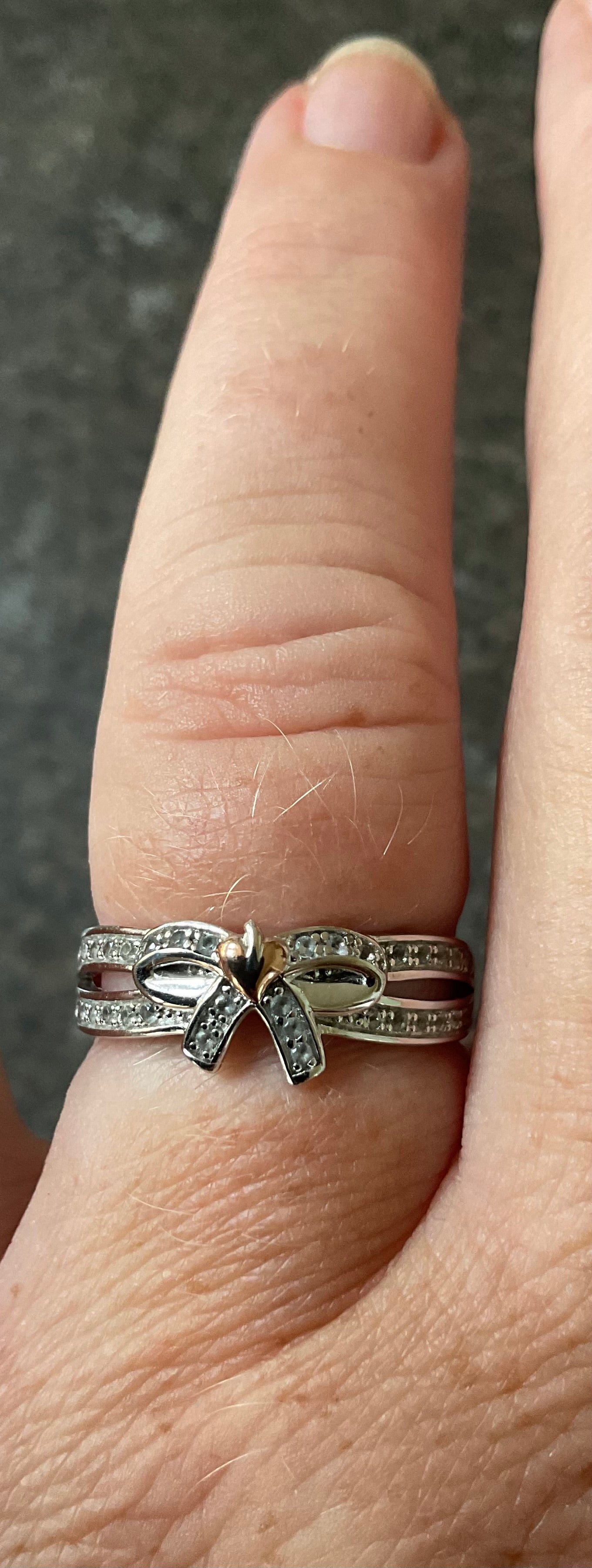 Clogau White Topaz Tree of Life Bow ring size P silver and rose gold