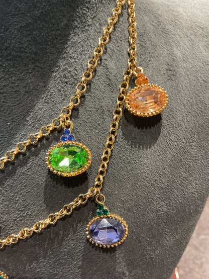 Butler and Wilson Multicoloured Crystal Jewel drop double row choker necklace in gold tone
