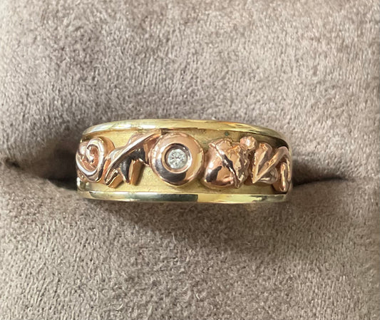 Limited Edition Clogau 9ct Diamond Royal Oak ‘DATHLU’ ring size K yellow and rose gold number 52/2013 4.64g