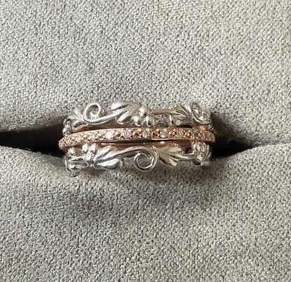 Clogau Am Byth Diamond ring size J silver and rose gold RRP £500