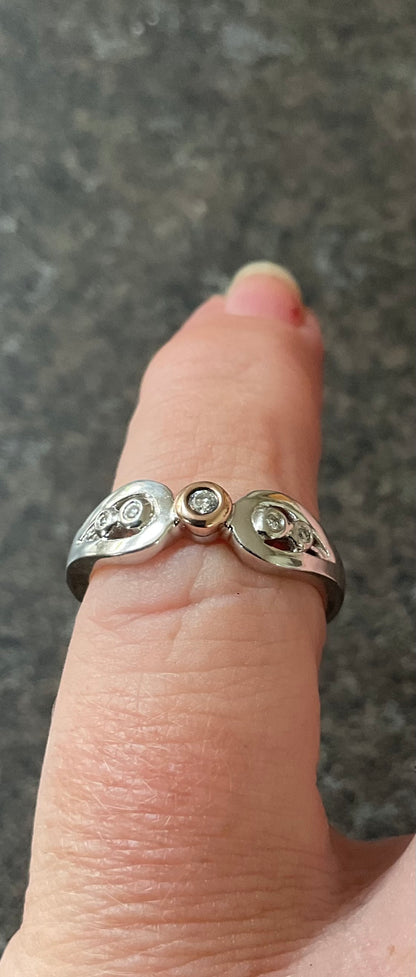 Clogau Royal Crown Diamond ring size L in silver & rose gold 2.68g
