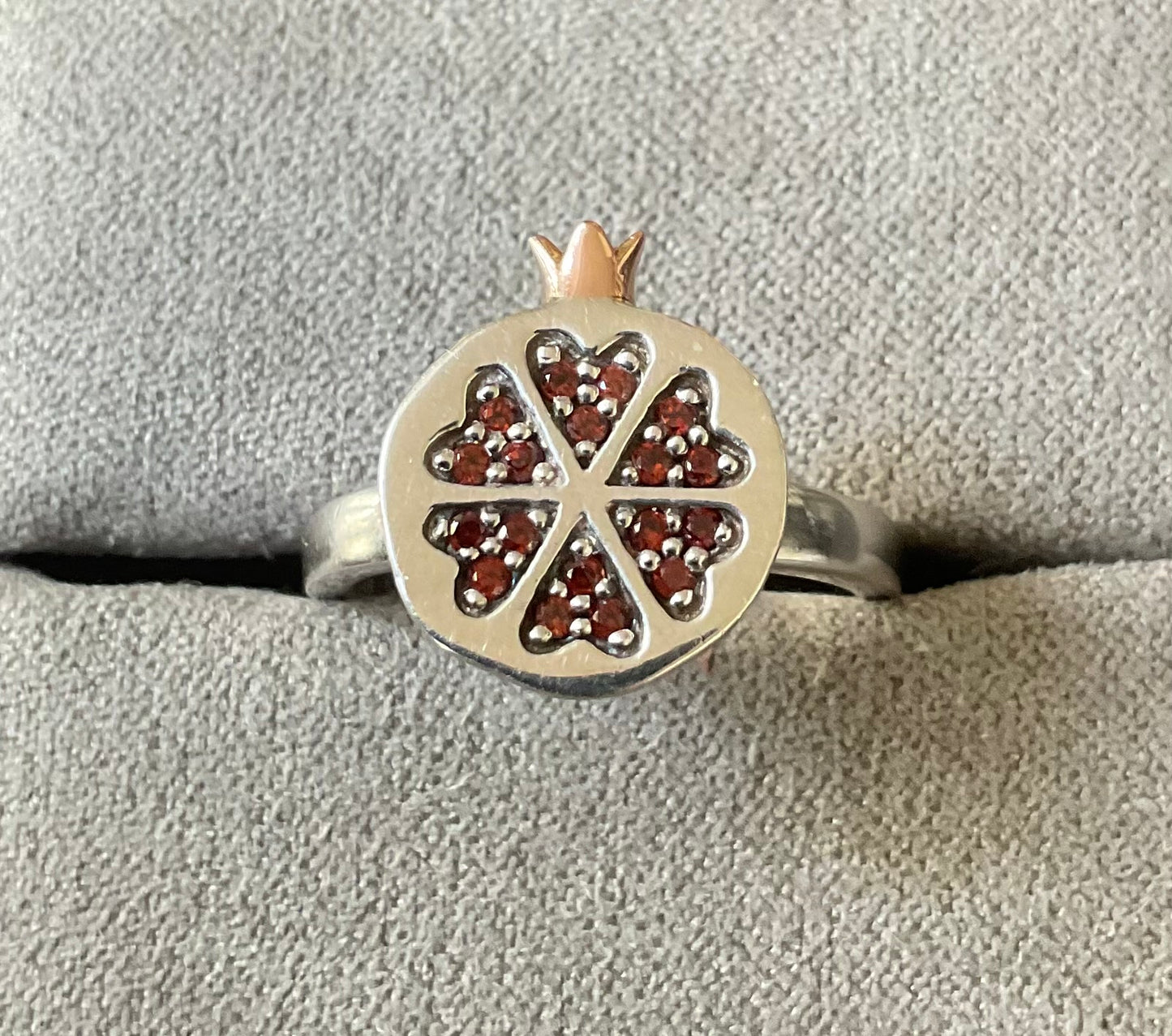 Clogau Garnet Pomegranate ring size M1/2-N silver & rose gold 5.24g