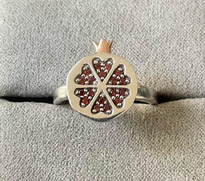 Clogau Garnet Pomegranate ring size M1/2-N silver & rose gold 5.24g