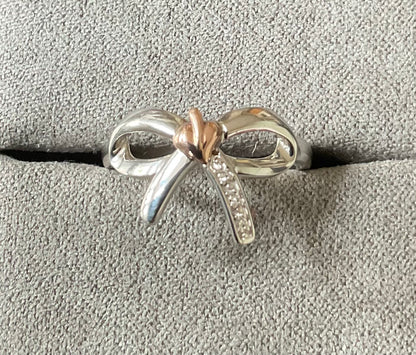 Clogau Tree of Life Diamond Bow ring size L silver & rose gold 2.34g