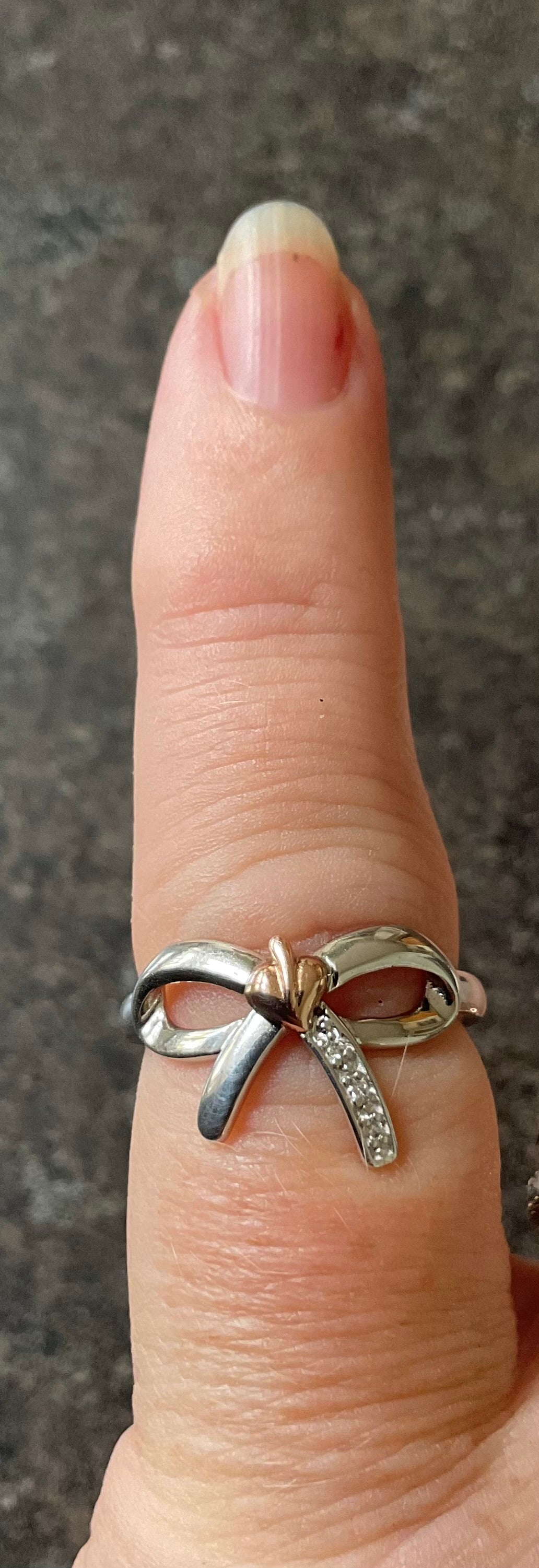 Clogau Tree of Life Diamond Bow ring size L silver & rose gold 2.34g