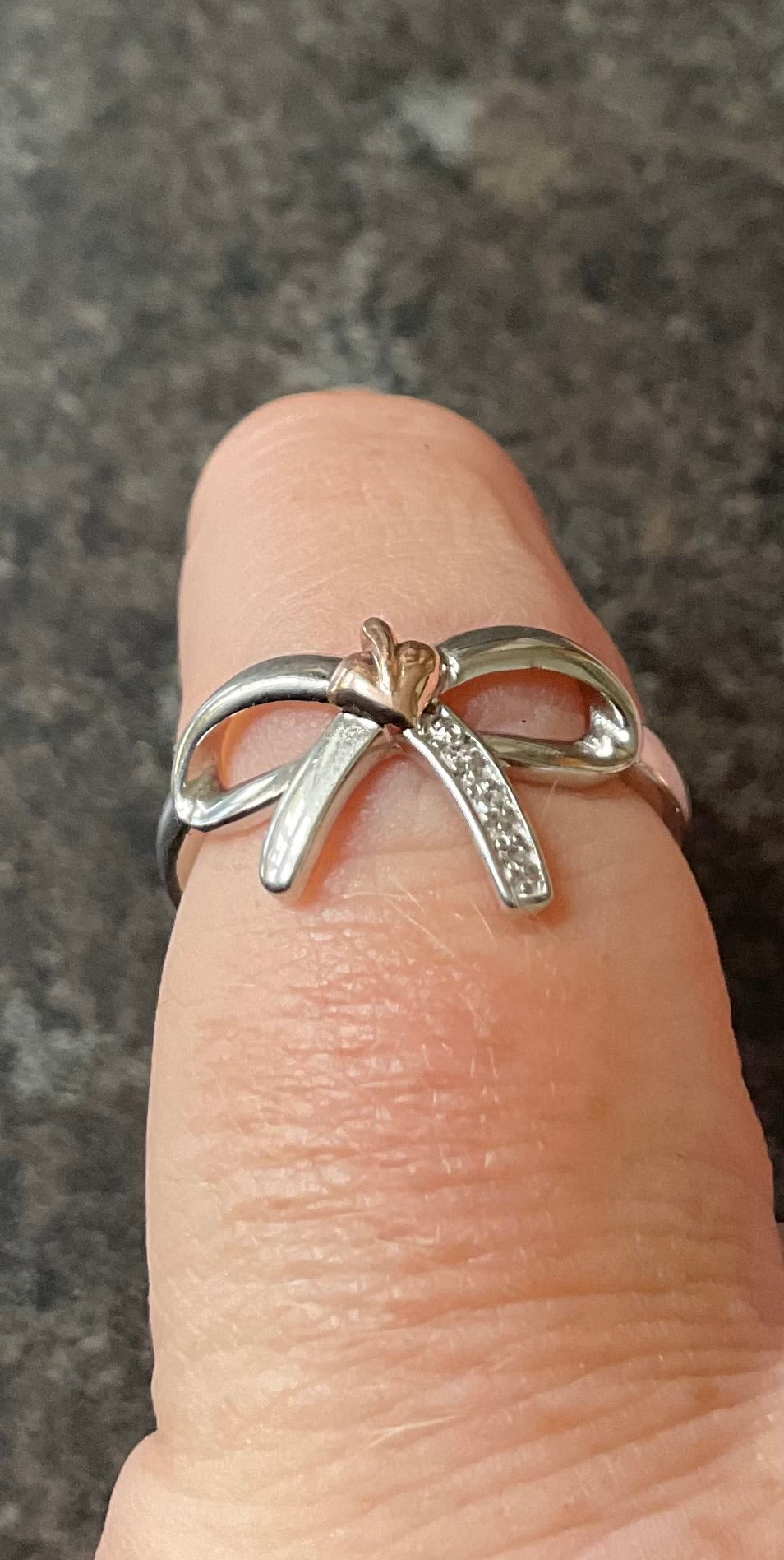 Clogau Tree of Life Diamond Bow ring size L silver & rose gold 2.34g
