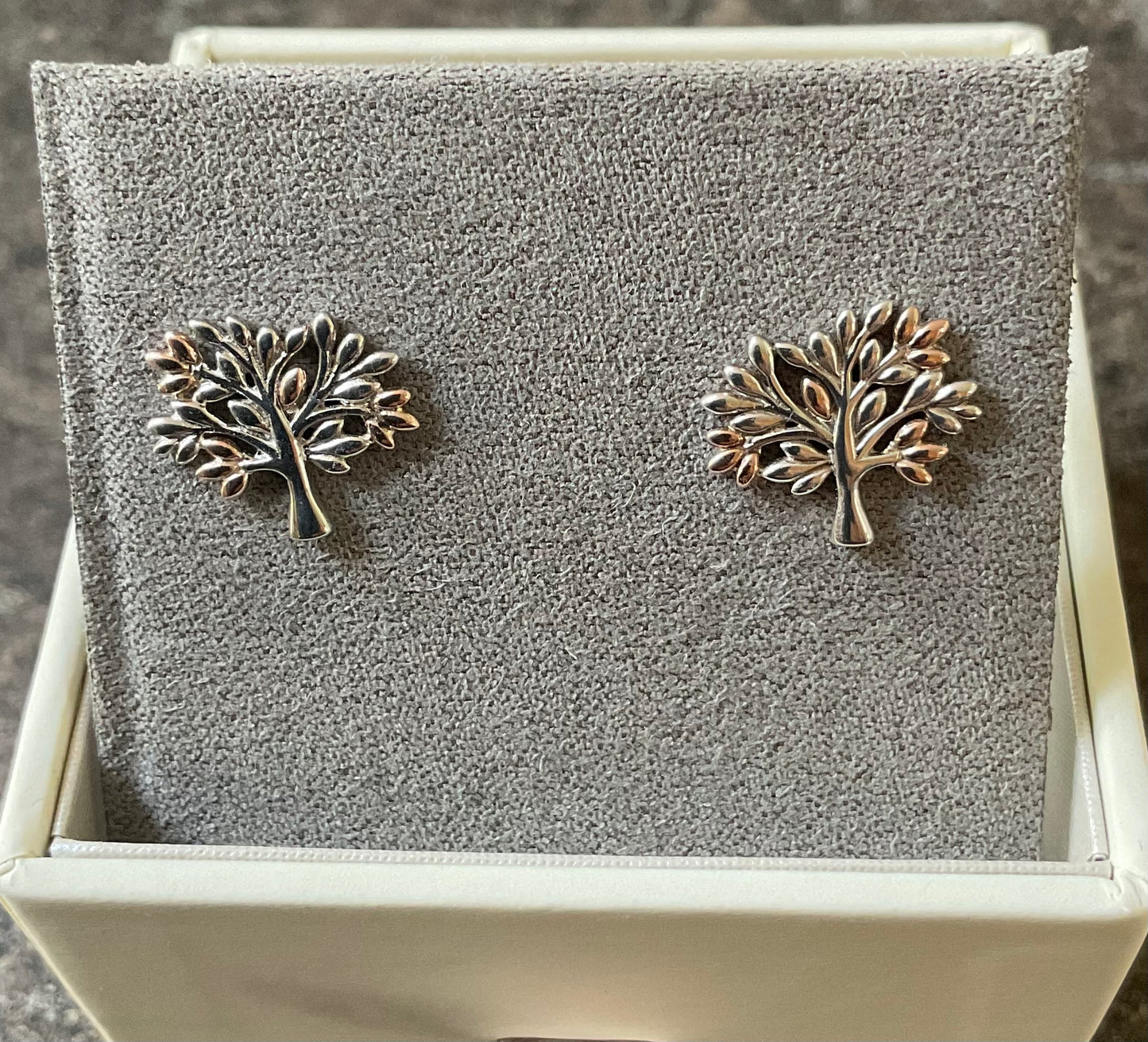 Clogau Tree of Life stud earrings in silver and rose gold