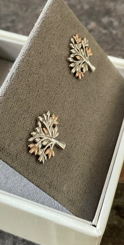 Clogau Tree of Life stud earrings in silver and rose gold