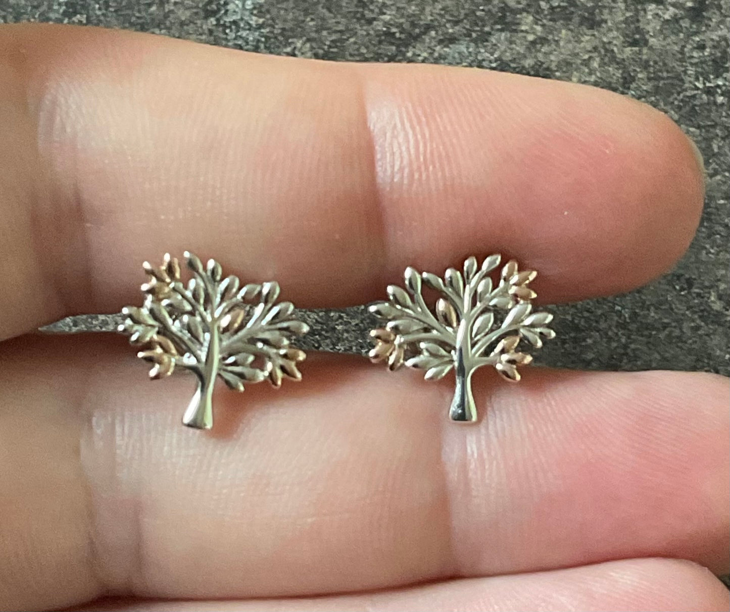 Clogau Tree of Life stud earrings in silver and rose gold