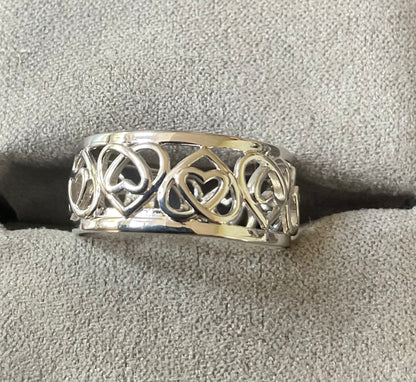 Clogau Celtic Hearts wide band ring in silver and rose gold size T