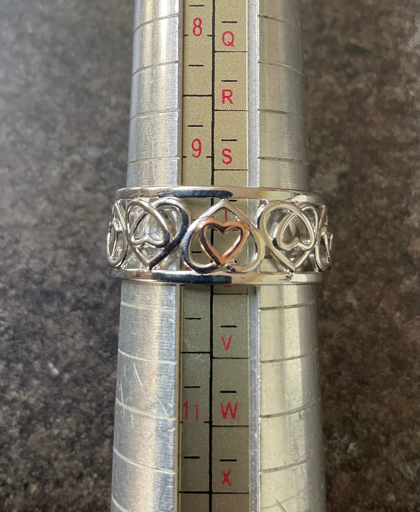 Clogau Celtic Hearts wide band ring in silver and rose gold size T