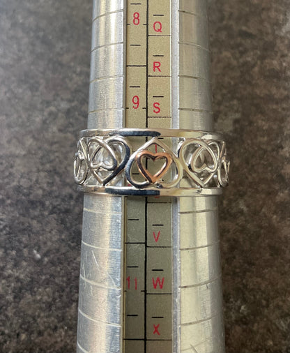 Clogau Celtic Hearts wide band ring in silver and rose gold size T