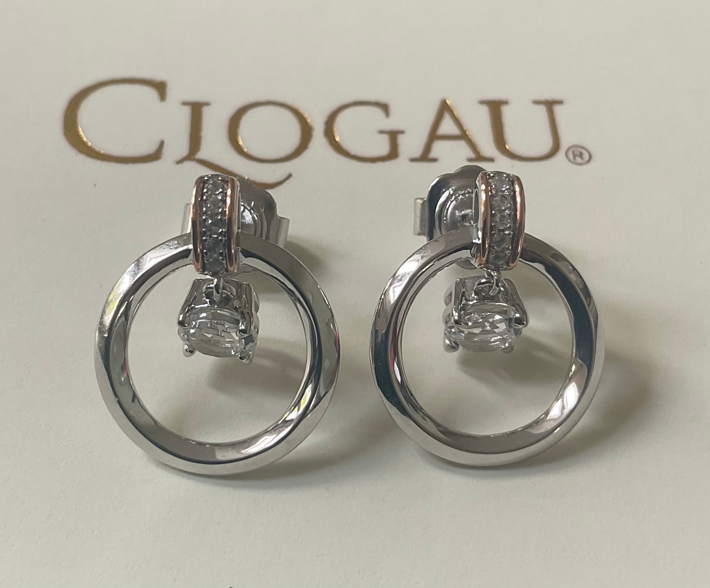 Clogau Shining Light White Topaz drop earrings in 925 silver and rose gold