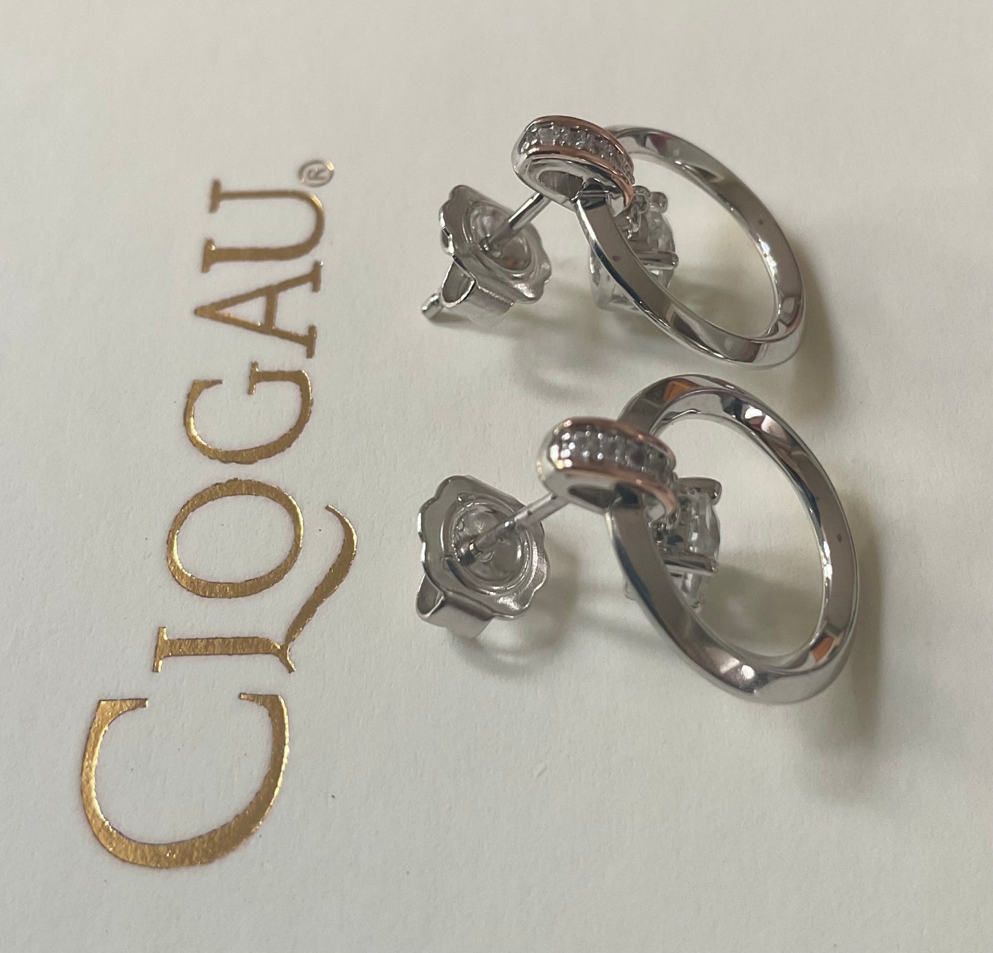 Clogau Shining Light White Topaz drop earrings in 925 silver and rose gold